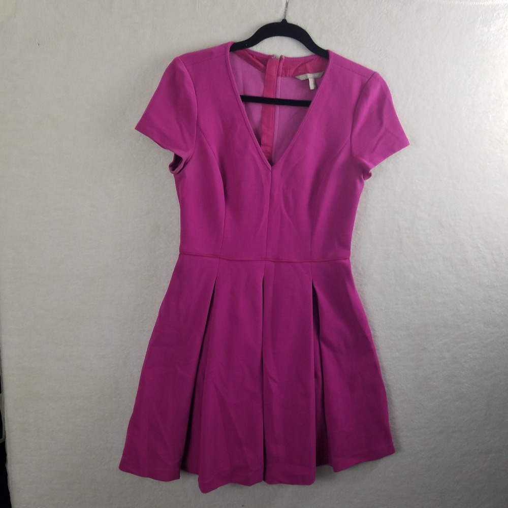 Banana Republic Pink V Neck Cap Sleeve Fit Flare Pleated Dress Size 6